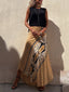 Geometric-Print Maxi Skirt with Stretch Detail