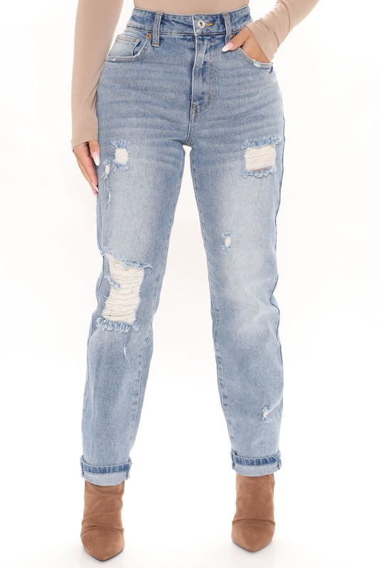 Medium Blue Wash Your Other Boyfriend Distressed High Rise Jeans