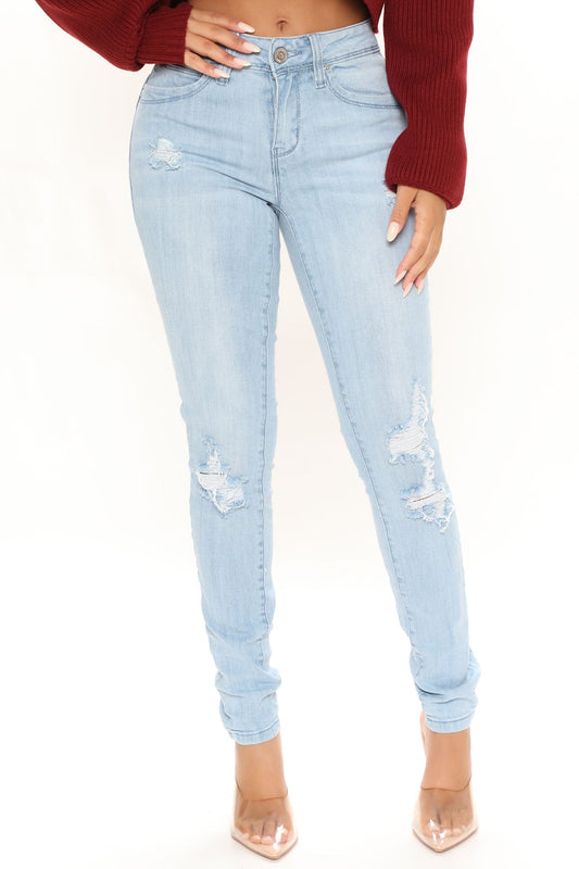 Light Wash Wanna Bet Mid Rise Skinny Jeans