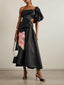 Floral Midi Dress with One-Shoulder Cut