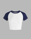 Colorblock Cotton Lapel Cropped Top