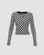 Checkerboard Polyester Cropped Top with Flag Graphics