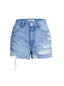 Denim High-Rise Shorts with Pearl Details