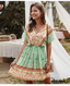 V-Neck Printed Dress with Gathered Details