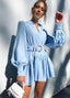 Cotton Mini Dress with Foldover Collar