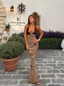 Leopard-Print Cross-Detail Dress with Contrast Details