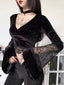 Bright Lace Sleeve Knit Top black / S