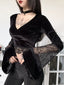 Flare Lace Sleeve Knit Top black / S