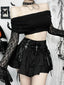 Sheer Off-shoulder Knit Top Black / S
