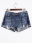 Polyester Denim Cotton Shorts with Distressed Details
