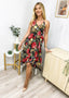 Cross-Detail Floral Ruffled Midi Dress
