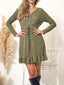 Button-Detail Textured Dress with V-Neckline