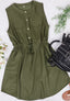 Drawstring Solid-Color Dress with Round Neckline