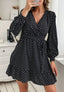 Lantern-Sleeve Polka-Dot Dress with Ribbon Details