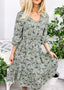 Floral Polyester Midi Dress with V-Neckline
