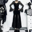 Patchwork Velvet Long Sleeve Midi Dress Black / S