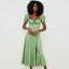 Square-Neck Midi Dress with Puff Sleeves