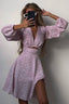 V-Neck Pink Dress with Long Sleeves