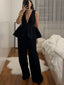 Ruffled Two-Piece Suit Set with Plunging Neckline