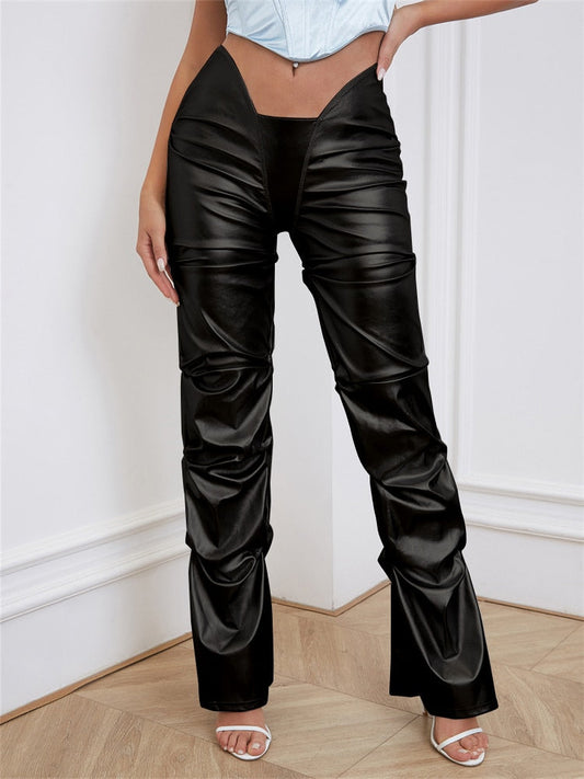 Gianny Pleated Shiny Faux Leather Pants