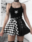Plaid Patchwork Pleated Mini Skirt Black / S
