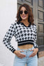 Houndstooth Knit V-Neck Cropped Top