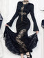 Covered Lace Cross Hollow Full-Length Dress Black / XS