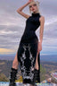 Slit-Detail Polyester Dress with Gothic Styling
