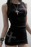 Cross-Detail Gothic Dress with Rhinestone Details