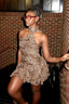 Leopard-Print Tie-Back Mini Dress with Halter Neckline