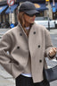 Wool-Blend Polyester Coat with Double-Breasted Front