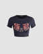 Dragon-Motif Stretch-Blend Cotton Cropped T-Shirt