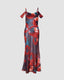 Polyester Stretch-Blend Long-Sleeve Maxi Dress