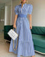 Puff-Sleeve Cotton Dress with Foldover Collar