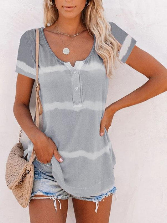 Stripes Printed Scoop Neck Women's Short Sleeve T-shirts
