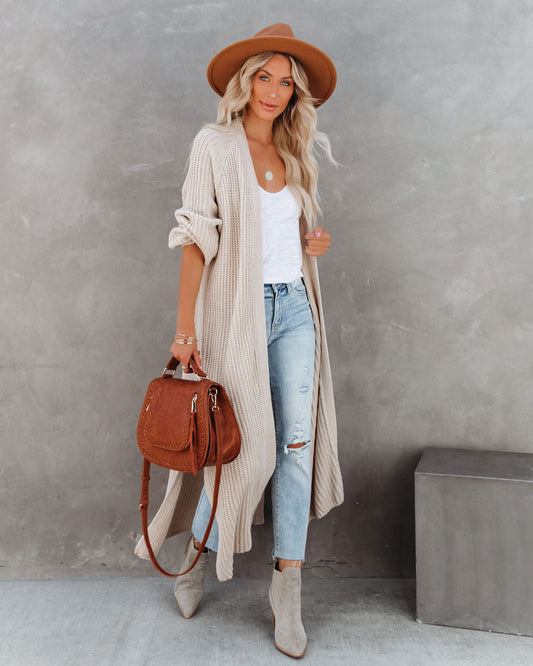 Beige Your Own World Duster Knit Cardigan