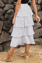 Polka-Dot High-Rise Skirt with Layered Details