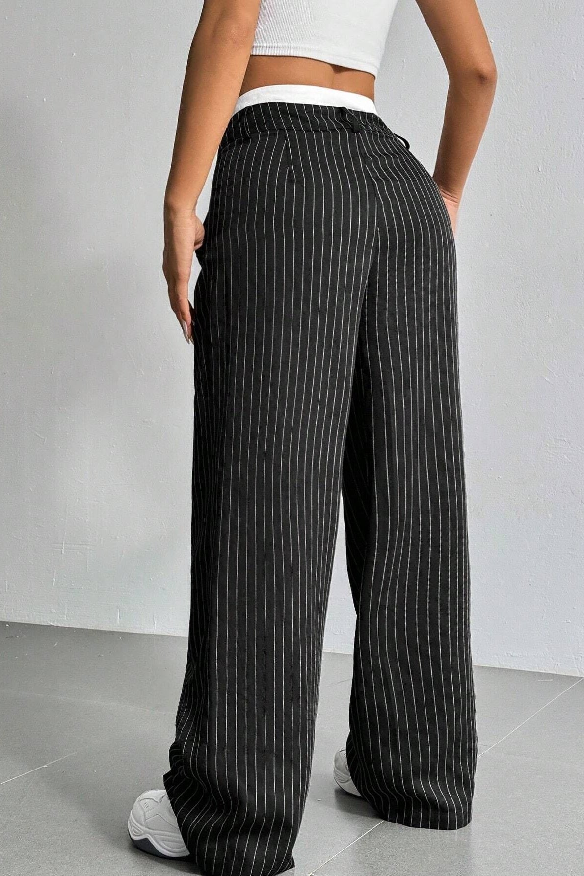 Striped High-Rise Panelled Straight-Leg Pants