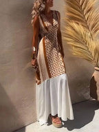 Panelled Printed Maxi Dress with A-Line Shape