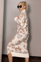 Leopard-Print Maxi Sweater Dress with High Neckline