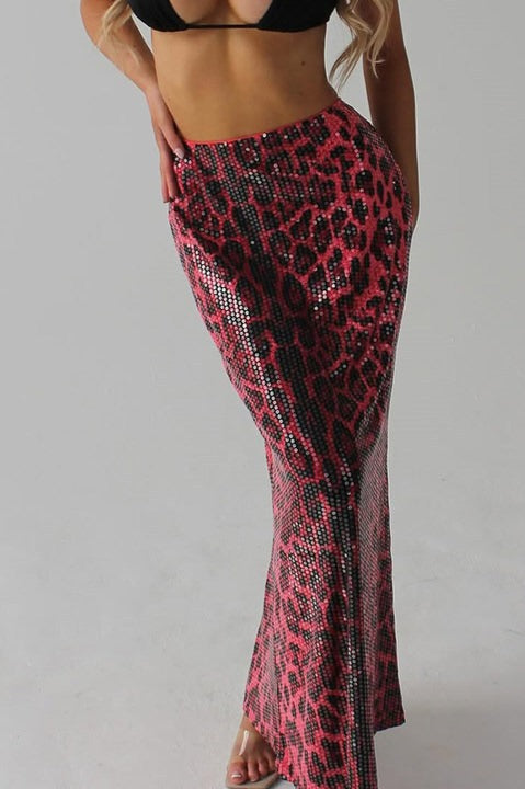 Leopard-Print Skirt with Sequins