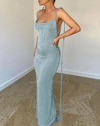 Open-Back Stretch-Blend Maxi Dress with Polyester Fabric