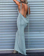 Open-Back Stretch-Blend Maxi Dress with Polyester Fabric