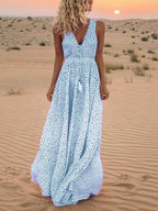 Polka-Dot Boho Maxi Skirt with V-Neckline