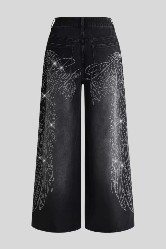 Wing-Graphic Rhinestone-Detail Wide-Leg Jeans Main image