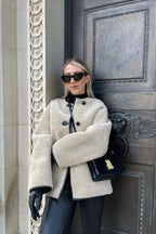 Faux-Fur Coat with Round Neckline