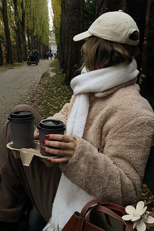 Fleece Coat with Lapel Collar