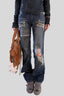 Studded Washed Flared Jeans with Distressed Details