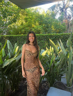 Number-Graphic Silk Sheer Dress