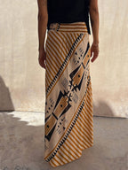 Geometric-Print Maxi Skirt with Stretch Detail